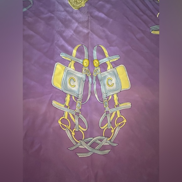 Celine Vibrant Green and Purple Equestrian Silk Scarf - Picture 3 of 7